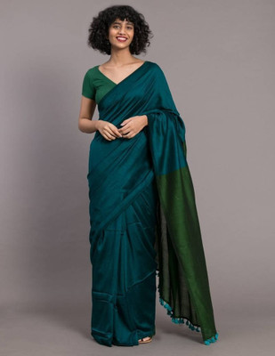 sareegarden Color Block Handloom Pure Cotton Saree(Blue)