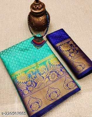 Morpich Fashion Self Design Banarasi Silk Blend Saree(Light Blue)
