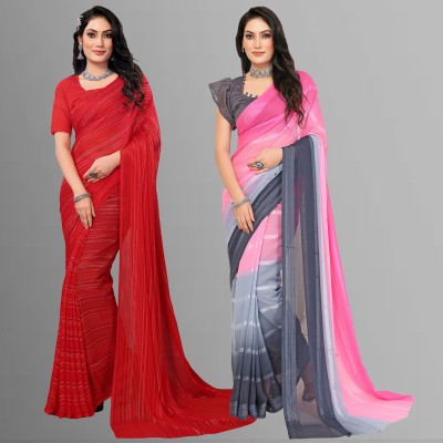 Anand Sarees Self Design Bollywood Satin Saree(Pack of 2, Multicolor)