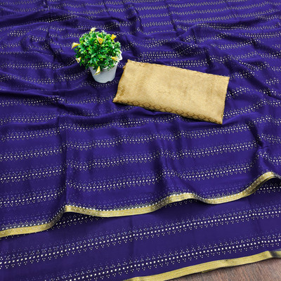 DIVYASHAKTI FASHION Striped Bollywood Chiffon Saree(Dark Blue)