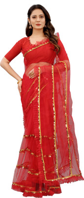 Yashvi Designer Embellished Bollywood Net Saree(Red)