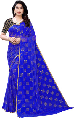 Prutha Fashions Self Design Daily Wear Chiffon Saree(Dark Blue)