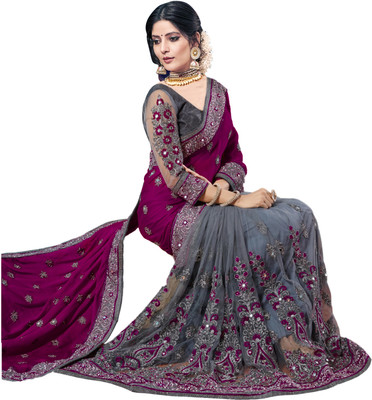 b bella creation Embellished Bollywood Net Saree(Purple)