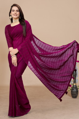 KONICA FAB Striped Bollywood Chiffon Saree(Purple)