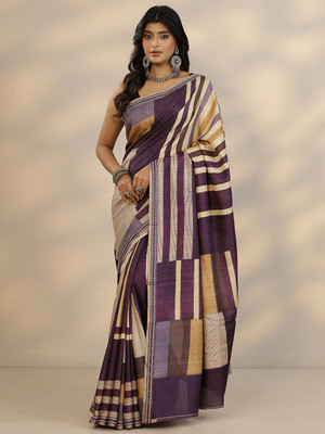 LIBAS Printed Daily Wear Silk Blend Saree(Purple)
