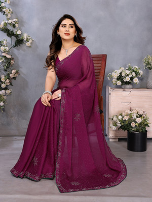 Sareeve Embellished, Solid/Plain Bollywood Chiffon, Georgette Saree(Purple)