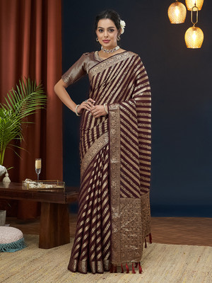 AKSHAR PATRON ENTERPRISE Striped Bollywood Georgette Saree(Maroon)