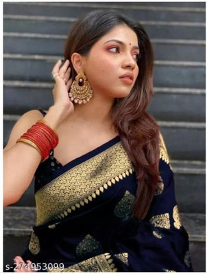 Nitya Priya Woven Banarasi Silk Blend Saree(Dark Blue)
