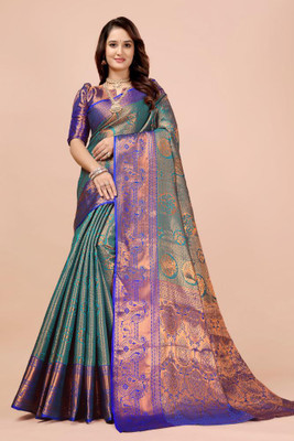 jayant creation Woven Banarasi Silk Blend, Jacquard Saree(Green)