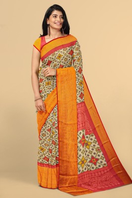 Kalamandir Geometric Print Bollywood Silk Blend Saree(Beige)