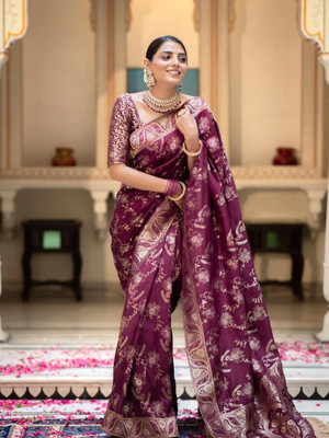 Wamsi Woven Kanjivaram Pure Silk, Art Silk Saree(Purple)