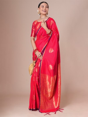 Sareemall Woven Banarasi Silk Blend Saree(Pink)