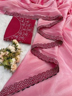 JENNYFEB Embellished Bollywood Organza Saree(Pink)