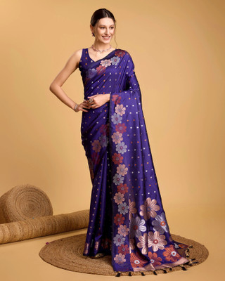 OFLINE SELECTION Woven Banarasi Jacquard Saree(Dark Blue)