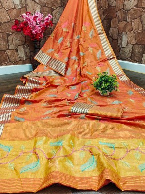 Divastri Embroidered Bollywood Cotton Silk Saree(Orange)