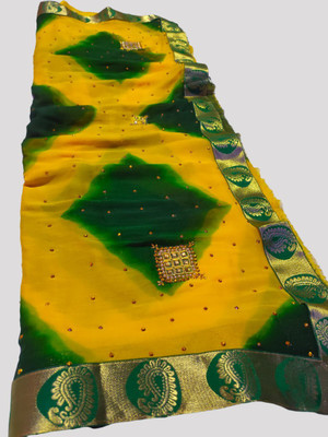 JMD Ent Embellished Bandhani Chiffon Saree(Yellow)