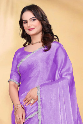 PATDOM Solid/Plain Bollywood Jimmy choo Saree(Purple)