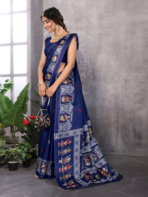 YASHIKA Printed Mysore Art Silk Saree(Blue)