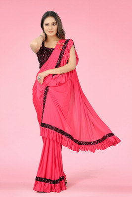 Shrithi Fashion Fab Solid/Plain Bollywood Lycra Blend Saree(Pink)
