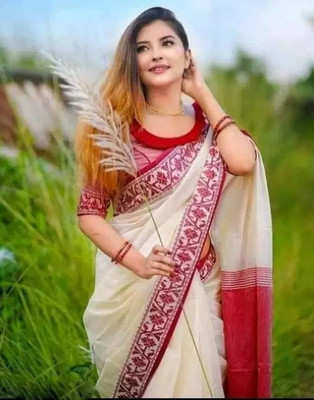 TRFASHIONHUB Solid/Plain Handloom Cotton Blend Saree(Multicolor)