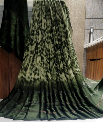 Bombey Velvat Fab Printed, Solid/Plain Tant Mulmul, Chiffon Saree(Green)