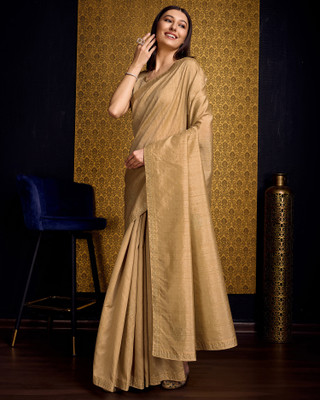 Divastri Embellished, Solid/Plain, Self Design Bollywood Tussar Silk, Silk Blend Saree(Beige)