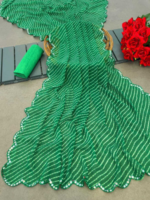 ZENFAB THREADS Embroidered, Self Design Bollywood Georgette, Lace Saree(Green)