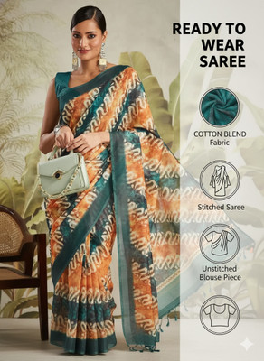 Rachna Printed Chanderi Cotton Blend Saree(Mustard)