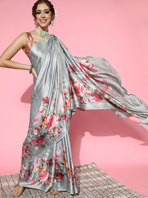 Divastri Digital Print Bollywood Crepe Saree(Grey)