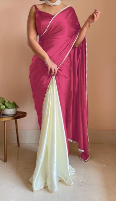 PD CLOTH VILLA Embellished, Solid/Plain Bollywood Satin Saree(Pink)