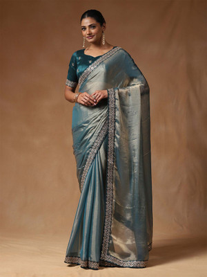 all about you Embellished Bollywood Chiffon Saree(Blue)