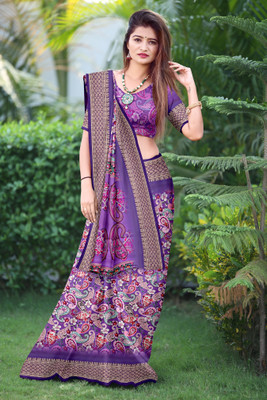 JERAVI Enterprise Digital Print Arani Pattu Cotton Blend Saree(Purple)