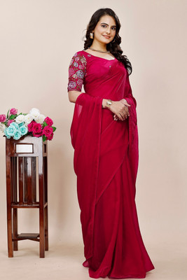 KONICA FAB Solid/Plain Bollywood Chiffon Saree(Maroon)