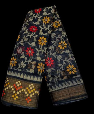 Saadhvi Printed Bollywood Cotton Blend Saree(Black)