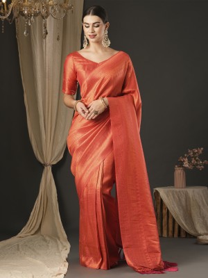 Sareemall Woven Banarasi Silk Blend Saree(Orange)