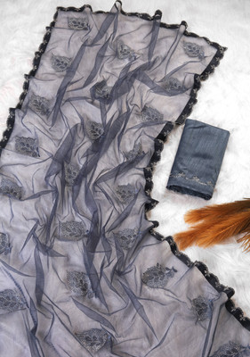 jogani brother Embroidered Bollywood Net Saree(Grey)
