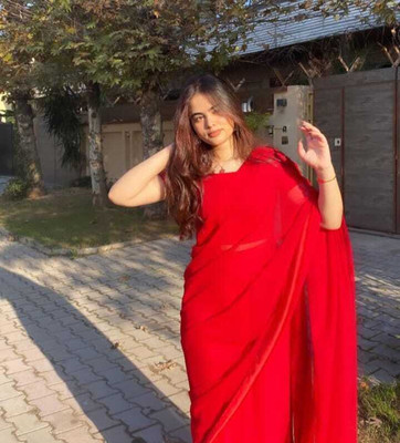 kashvi sarees Dyed, Solid/Plain Bollywood Georgette, Chiffon Saree(Red)