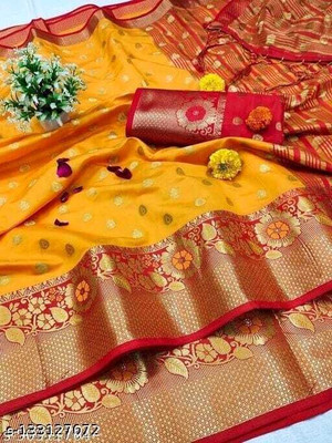 LAVYANSH CREATION Printed Banarasi Art Silk Saree(Yellow)