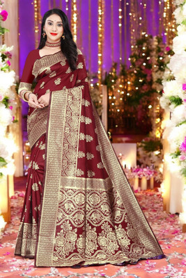 shobhrath Embellished Kanjivaram Art Silk Saree(Maroon)
