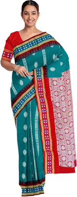Hozaifa Sarees Woven Sambalpuri Silk Blend Saree(Green)