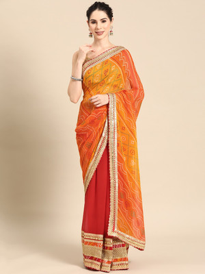Divastri Printed Bandhani Georgette Saree(Orange)