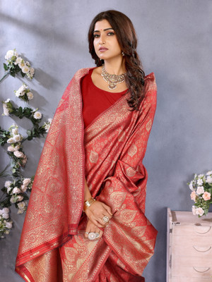Sareeve Woven, Self Design Kanjivaram Silk Blend Saree(Red)