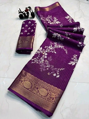 riyanshi fashion Printed Banarasi Pure Silk Saree(Purple)