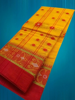 Duttafashion Woven Tant Pure Cotton Saree(Dark Blue)