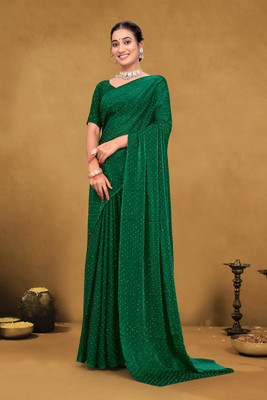Apnisha Embellished Bollywood Satin Saree(Green)