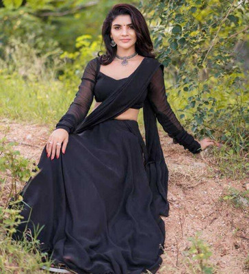 kashvi sarees Solid/Plain Bollywood Georgette Saree(Black)
