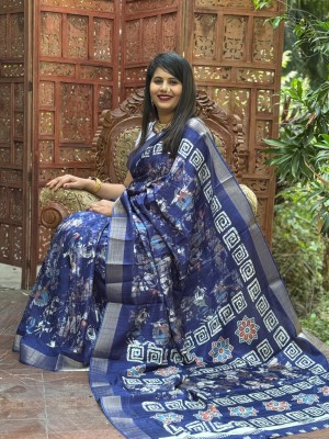 Shivaarya Self Design, Floral Print Daily Wear Cotton Silk, Jacquard Saree(Blue)