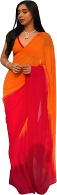 JATADHAR FAB Dyed Ready to Wear Georgette Saree(Orange)