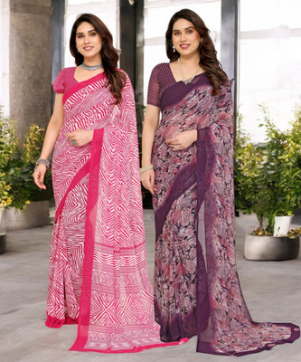 Moda Rapido Printed Bollywood Georgette Saree(Pack of 2, Multicolor)