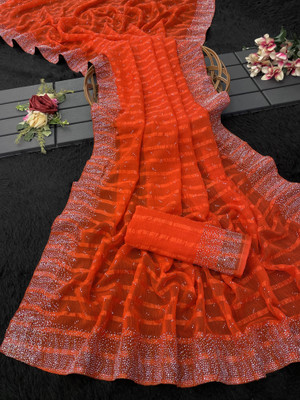 ZOYAL ENTERPRISE Embellished Bollywood Georgette Saree(Orange)
